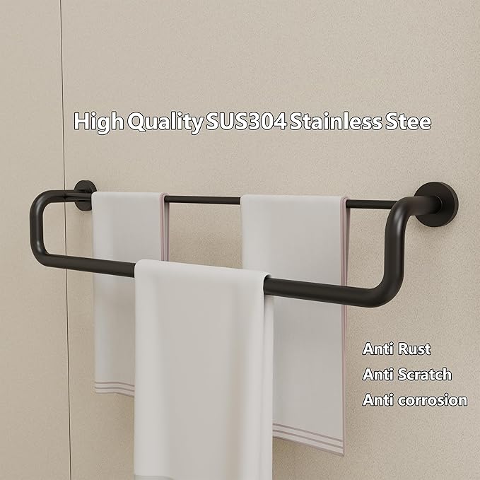 Double Towel Bar,Double Towel Rack for Bathroom,24 Inch Matte Black Towel Holder, Bath Towel Rack for Bathroom Wall Mounted,SUS304 Stainless Steel Easy to Install