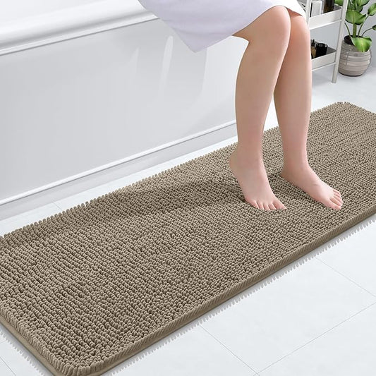OLANLY Bathroom Rugs 59x20, Extra Soft Absorbent Chenille Bath Rugs, Rubber Backing Quick Dry, Machine Washable Bath Mats for Bathroom Floor, Tub and Shower, Home Decor Accessories, Warm Taupe