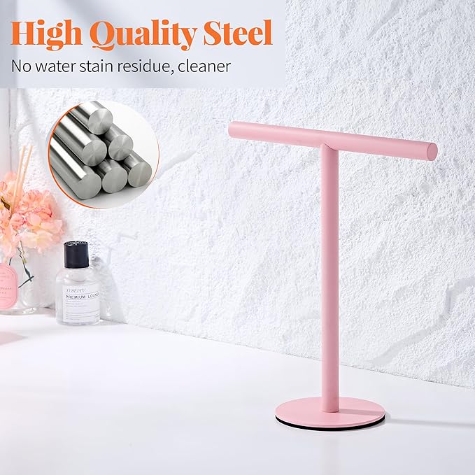Pink Bathroom Hand Towel Holder Stand???T-Shape Hand Towel Holder Stand SUS304 Stainless Steel for Bathroom???Kitchen or Vanity Countertop