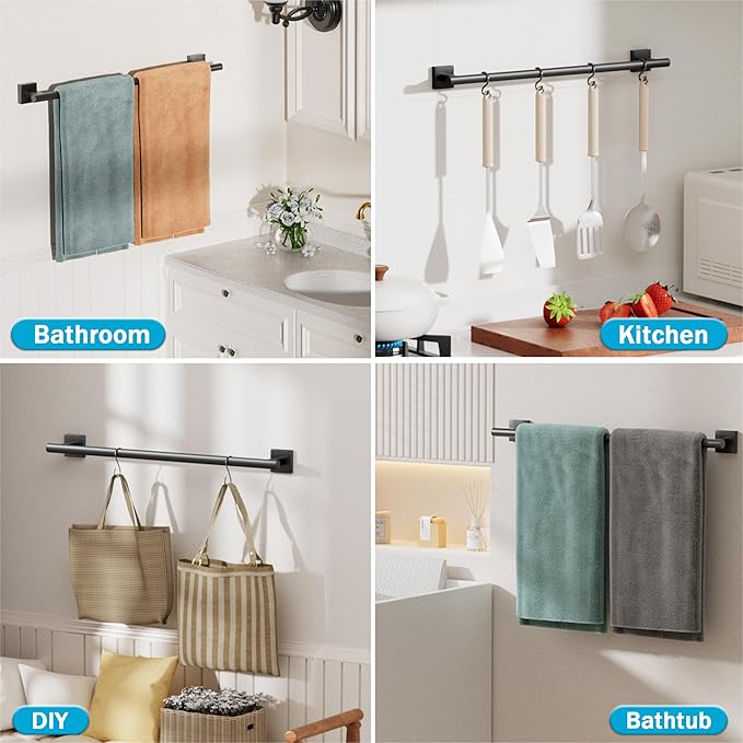 Alise 24 Inch Bathroom Towel Bar, SUS304 Stainless Steel Towel Racks for Bathroom, Towel Rack Wall Mounted Heavy Duty Hand Towel Holder Single Towel Bar, Matte Black