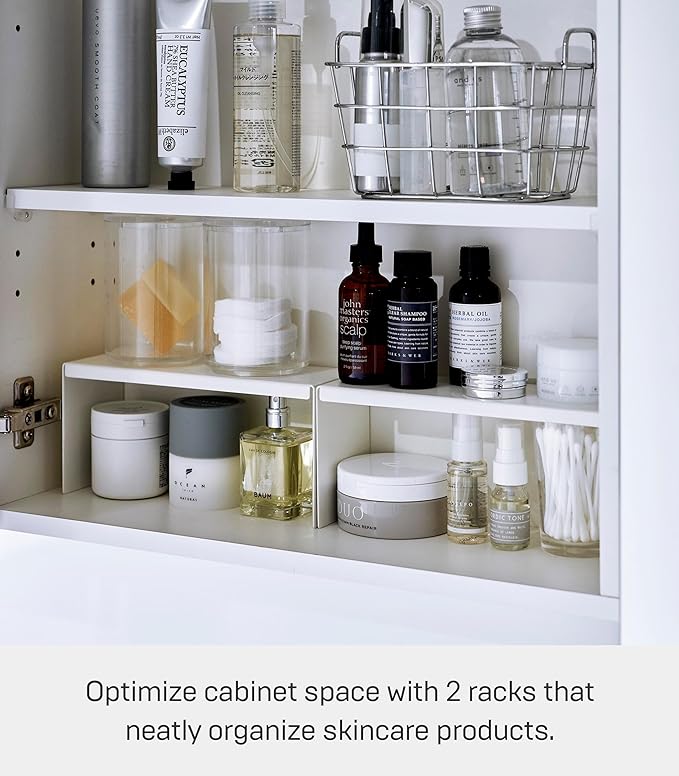 YAMAZAKI Home Tower Medicine Cabinet Vanity Storage Racks – Set of 2, Bathroom Mirror Organizer Risers - Steel -