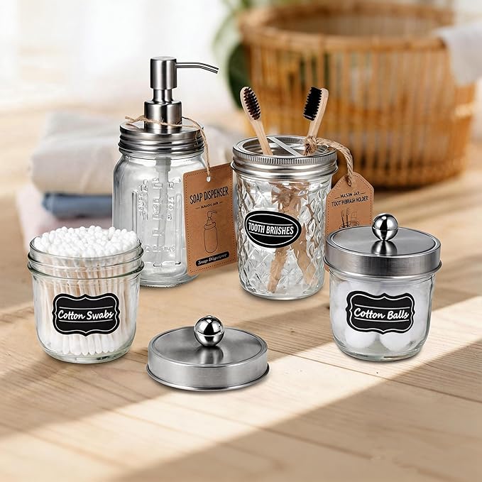 Amolliar Mason Jar Liquid Soap Dispenser Lids, 304 Stainless Steel Pump16oz Regular Mouth Mason Jar, Rustic Farmhouse Decor, Hand Soap,Dish Soap, Lotion Soap, Brushed Nickel-6 Pack, Extra 3 Long Tubes