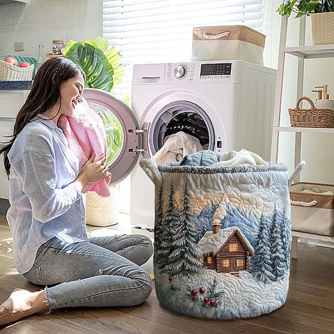 Cute Cat Quilted Laundry Basket with Handles, Boho Floral Fabric Quilted Laundry Basket, Large Soft Collapsible Storage Hamper for Nursery, Bedroom, Bathroom, Clothes & Toy Organization (#04)