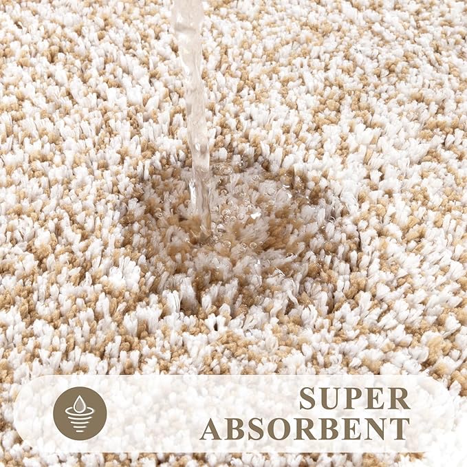 Pauwer Bathroom Rugs Sets 3 Piece Bathroom Shower Rugs with U-Shaped Contour Toilet Mat Absorbent Microfiber Plush Non Slip Bath Mats Machine Washable Shaggy Bath Floor Mat, Khaki