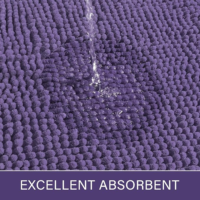 LOCHAS Luxury Bathroom Rug Shaggy Bath Mat 24 x 17 Inch, Washable Non Slip Bath Rugs for Bathroom Shower, Soft Plush Chenille Absorbent Carpets Mats, Dark Purple