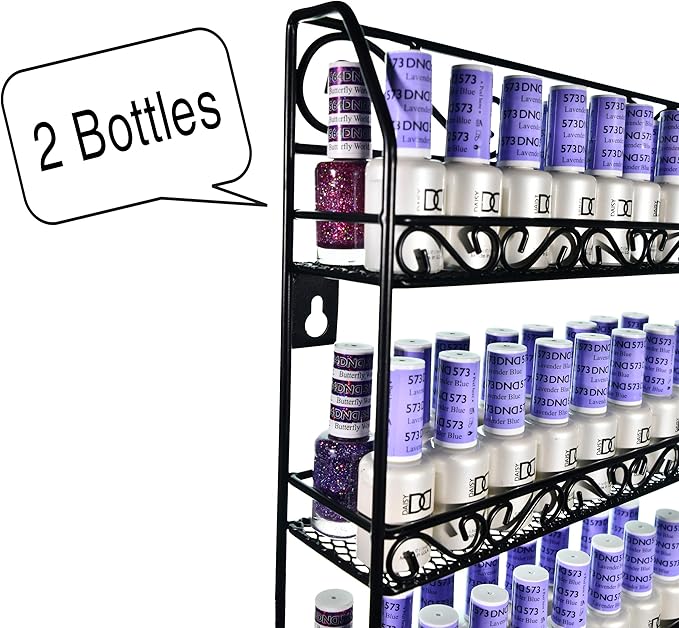 AMT 6 Tier Up to 192 BOTTLES Metal Nail Polish Racks for the Wall, Quality Nail Polish Display, Essential Oils Organizer. Holds up to 192 Bottles (Black)