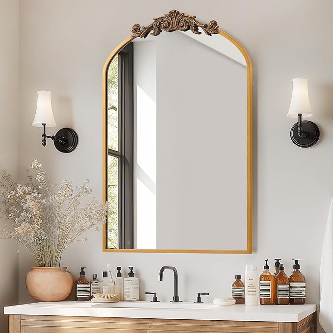 SogesHome 24x36 in Medicine Cabinet with Mirror for Bathroom, Wall Mount Mirror with Storage & 2 Adjustable Shelves for Entryway Hallway Bathroom, Vintage Gold