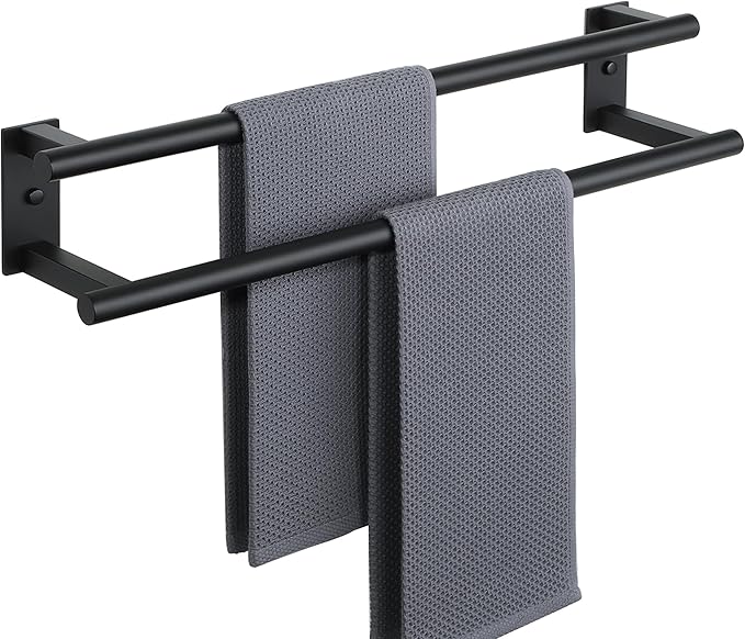 Alise Bathroom Double Towel Bar, 24 Inch Wall Mount Towel Holder, Towel Racks for Bathroom, SUS304 Stainless Steel Towel Hanger, Thickened Pipe with Strong Load-Bearing Capacity, Matte Black
