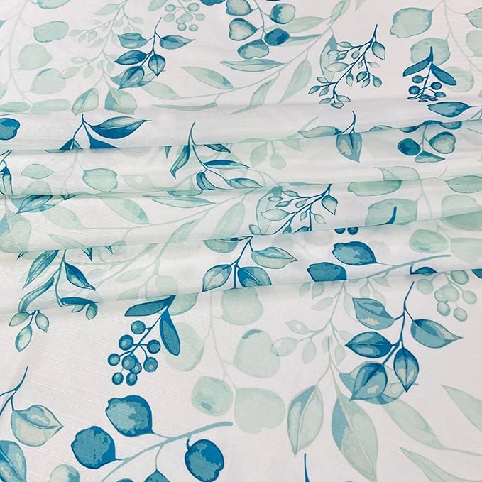 Serafina Home Hotel Quality Fabric Bathroom Shower Curtain: Floral Leaf Damask - Teal, Green and White (72 x 70 inches)