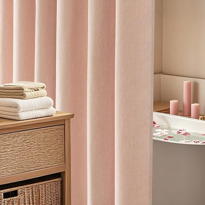 Dusty Rose Linen Look Vintage Shower Curtain Water-Resistant, Faux Linen Textured Thick Fabric Shower Curtain Washable, 72 x 72 Inch Blush Pink Heavyweight Shower Curtains for Bathroom