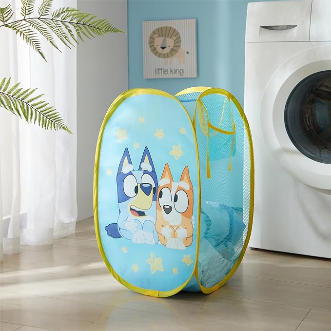 Bluey Pop-Up Hamper with Carry Handles ?€? 21" x 13.5", Bluey and Bingo Design, Lightweight & Collapsible Laundry Basket for Kids?€? Bedroom, Bathroom, or Playroom