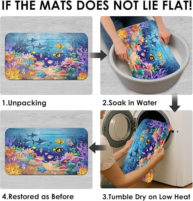 Britimes 4 Piece Shower Curtain Sets, Blue Ocean Fish with Non-Slip Rugs, Toilet Lid Cover and Bath Mat, for Bathroom Decor Set, 72" x 72"