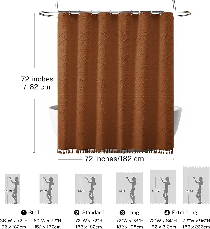 Burnt Orange Shower Curtain Vintage Shower Curtain Boho Textured Tufted Chevron Moody Shower Curtains for Bathroom 72" x 72"