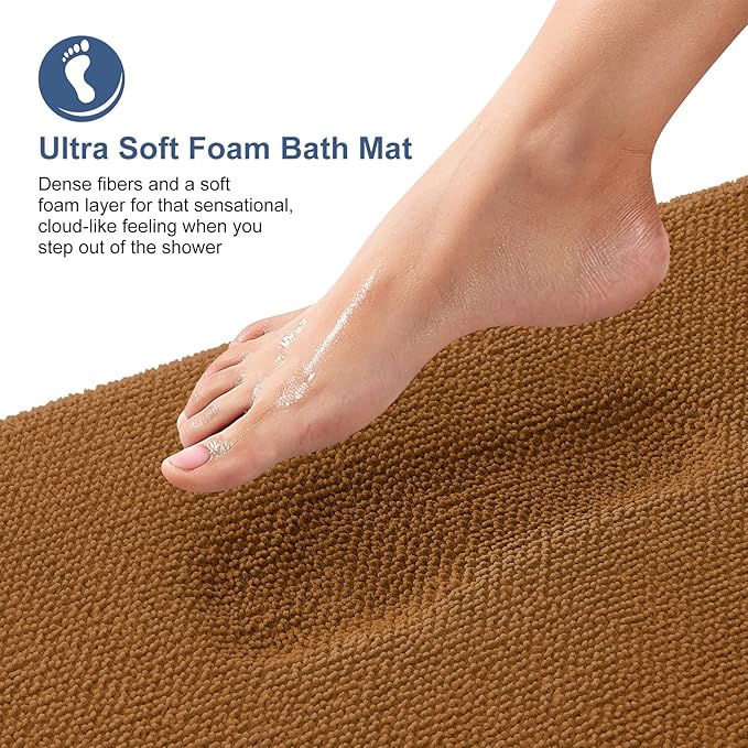 OLANLY Thick Memory Foam Bath Mat Rug 59x20, Extra Soft Absorbent Bathroom Rug, Quick Dry Bath Mats, Non-Slip, Machine Washable Carpet for Bathroom, Tub and Shower, Home Decor Accessories, Ochre