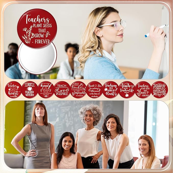 Geelin 20 Pcs Teacher Appreciation Gifts Bulk Mini Compact Makeup Mirrors Gift for Teacher Appreciation Week Graduation Team Group(Red Bottom)