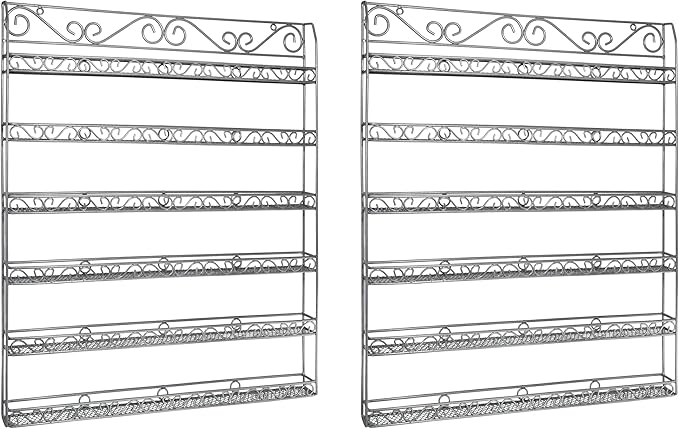 AMT Metal Nail Polish Racks for The Wall | Clear Nail Polish Display | Essential Oils Organizer | Holds up to 108 Bottles (Silver - 2 Pack)