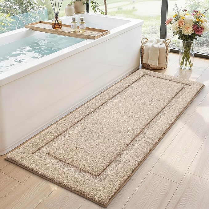 LUMI Extra Large Ultra Soft Bathroom Rugs Non Slip with Rubber Backing, Absorbent Washable Bath Mat Quick Dry, Upgraded Premium Microfiber Plush Carpet for Bathtub and Shower Floor, Beige, 24x60