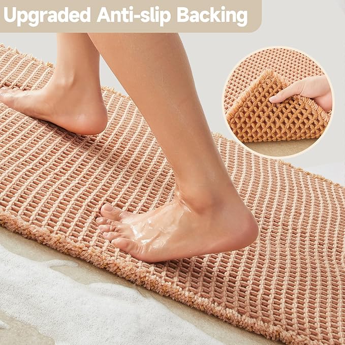 Waffle Bath Mat, Boho Bathroom Rugs Non Slip Washable Super Absorbent Quick Dry Bath Mat Farmhouse Bathroom Decor, 24"x16" Light Peach