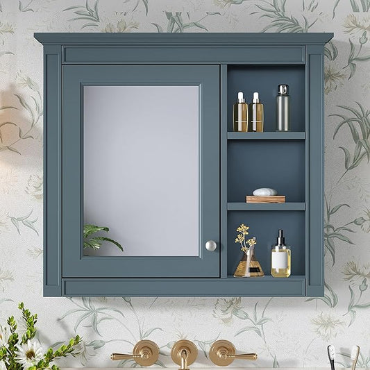 Merax Bathroom Medicine Cabinet with Mirror, 30" x 28" Wall Mounted Medicine Cabinet with Single Door and Shelves, Over The Toilet Mirrored Bathroom Storage Wall Cabinet