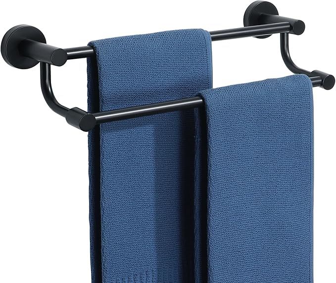 Alise Double Towel Bars,16 Inch Towel Rack for Bathroom, Wall Mount Towel Holder, Quick Drying Towel Hanger SUS304 Stainless Steel Towel Rail, Matte Black, GOY4400-B