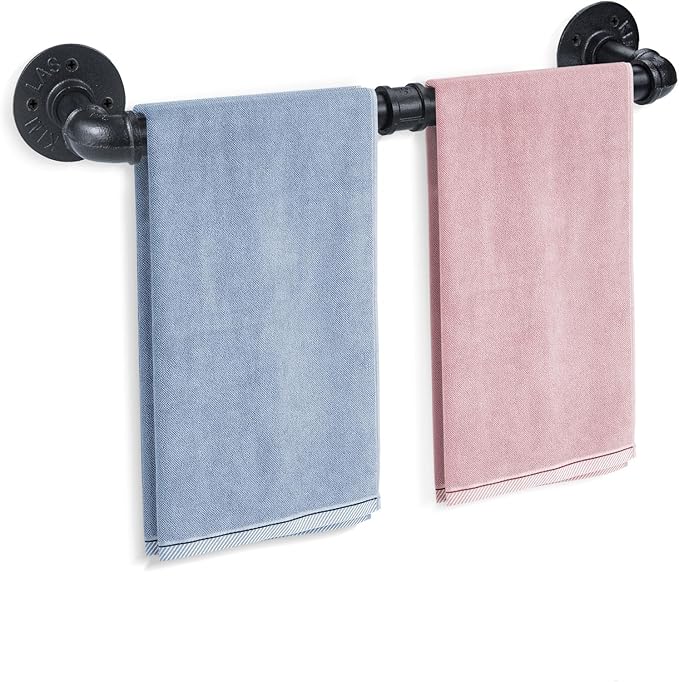 24 Inch Industrial Pipe Towel Bar Heavy Duty Towel Rack, Wall Mounted Towel Holder, Rustic Farmhouse Towel Rod for Bath Bathroom