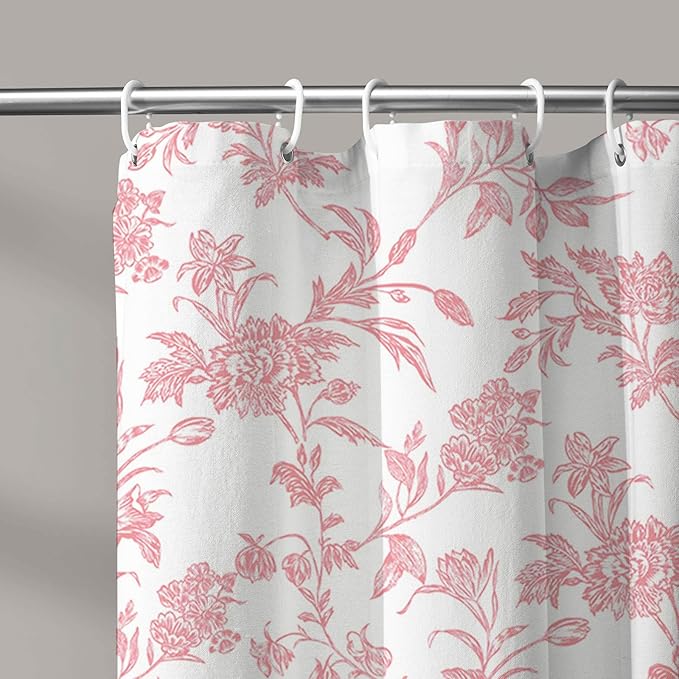 Pink Shower Curtain Floral Cotton Cottagecore Shower Curtain for Bathroom 72" W x 72" L