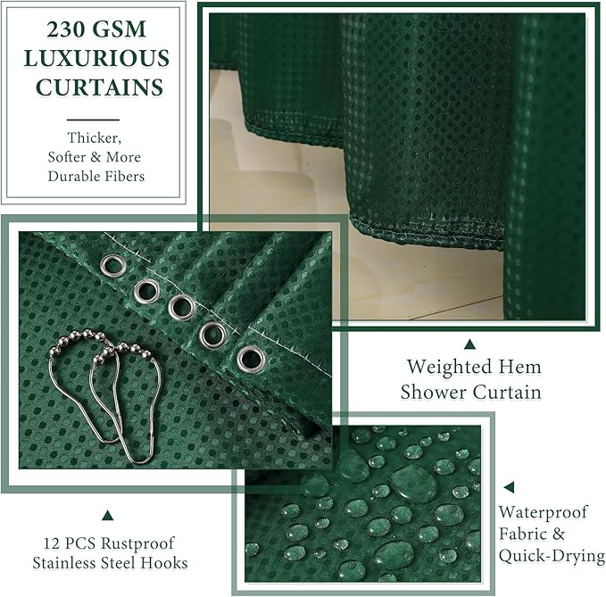 XLHOMO 24 PCS Dark Green Bathroom Accessories Set with Shower Curtain and Rugs, Bathroom Sets with Extra Soft and Absorbent Bath Rugs Shower Curtain Bathroom Accessory for Bath