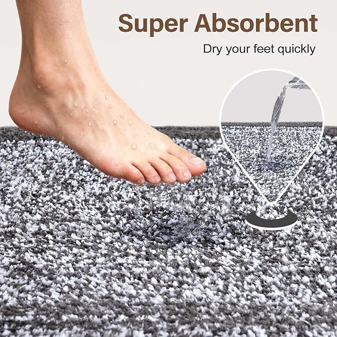 Long Bathroom Runner Rug 2x4 (48''x24''),Non Slip Washable Large Kitchen Rugs Bath Rugs, Soft Absorbent Quick Dry Bath Mats for Shower, Hallway,Laundry, Tub(Grey)
