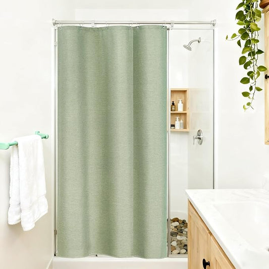 36 x 72 Inch Natural Linen Look Stall Shower Curtain Sage Green, Faux Linen Farmhouse Thick Fabric Shower Stall Curtain Water-Resistant, Forest Green Bathroom Curtain Washable for Single Stall