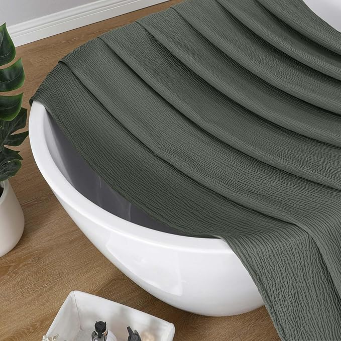 Aiyufeng 3D Textured Olive Green Shower Curtain for Bathroom, Fabric Shower Curtain Soft Cloth & Hotel Spa Quality, Luxury Boho Bathroom Curtains, Machine Washable, Olive Green, 72x72 Inches