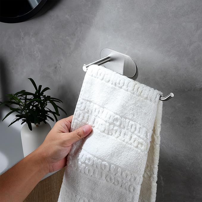 SUNTECH Hand Towel Holder 2 Packs,9-Inch Self-Adhesive Hand Towel Rack for Bathroom and Kitchen, Brushed Stainless Steel Wall Mount Towel Bar,No Drilling