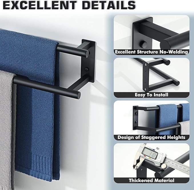 Alise Double Towel Bars for Bathroom,Wall Mount Towel Holder Towel Racks for Bathroom Lavatory,SUS304 Stainless Steel Towel Hanger Towel Rails,Matte Black,32 inch