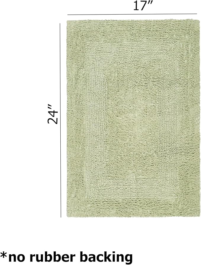 COTTON CRAFT Luxurious Bath Mat Rug - Set of 2 Reversible Heavyweight Step Out Bath Mats for Bathroom Floor, Tub and Shower - Pure Cotton Soft Plush Absorbent Tufted Racetrack Mat - 17x24 - Sage Green