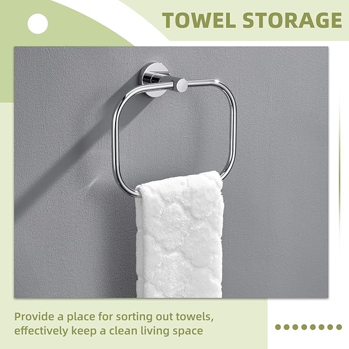 APLusee Chrome Bath Towel Ring, Stainless Steel Hand Towel Holder, Wall Mount