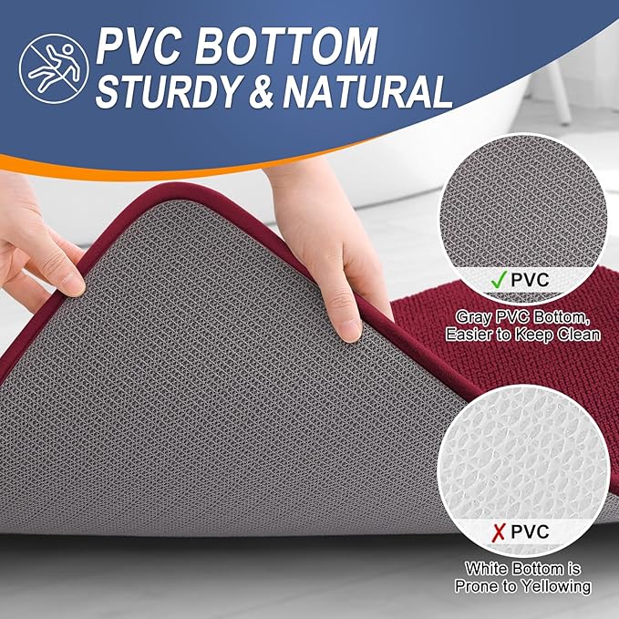 OLANLY Thick PU Foam Bath Mat Rug 24x16, Extra Soft Absorbent Bathroom Rug, Quick Dry Bath Mats, Non-Slip, Machine Washable Carpet for Bathroom, Tub and Shower, Home Decor Accessories, Burgundy