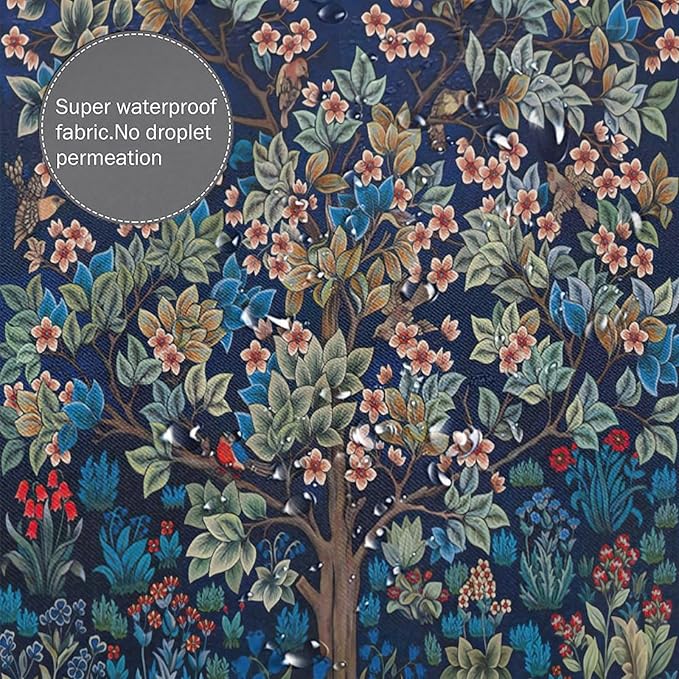 William Morris Floral Shower Curtain,Watercolor Vintage Flower Art Style Shower Curtain Set 72"×84" Inch