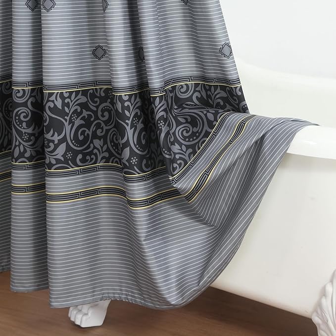 Fabric Shower Curtain, 78 Inch Long Grey and Black Print Waterproof Shower Curtains for Bathroom, 72" W x 78" H