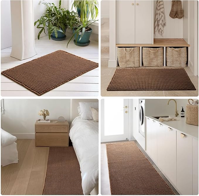 Waffle Bath Mat, Boho Bathroom Rugs Non Slip Washable Super Absorbent Quick Dry Bath Mat Farmhouse Bathroom Decor, 36"x24" Mocha