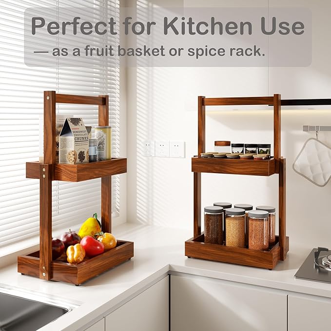 Teak Bathroom Shelf Towel Holder - 2 Tier Use as Shower Caddy Towel Organizer Stand Toilet Paper Storage Fruit Basket with Non-Slip, Durable for Bathroom Livingroom Kitchen