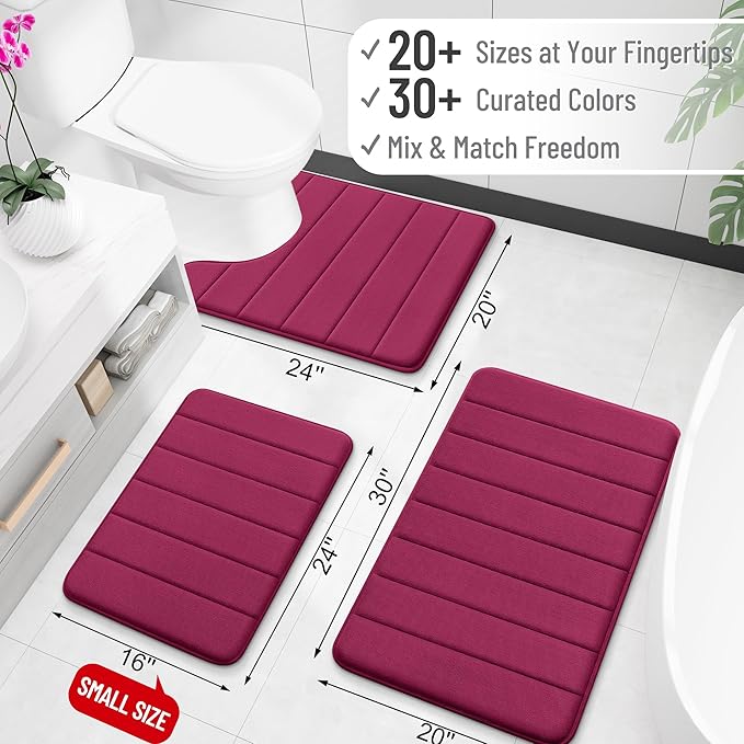 OLANLY Memory Foam Bath Mat 24x16, Super Soft Absorbent Bathroom Rugs, Quick Dry, Machine Washable Shower Floor Rugs, Bathmat Carpet, Bathroom Home Decor Accessories, Burgundy