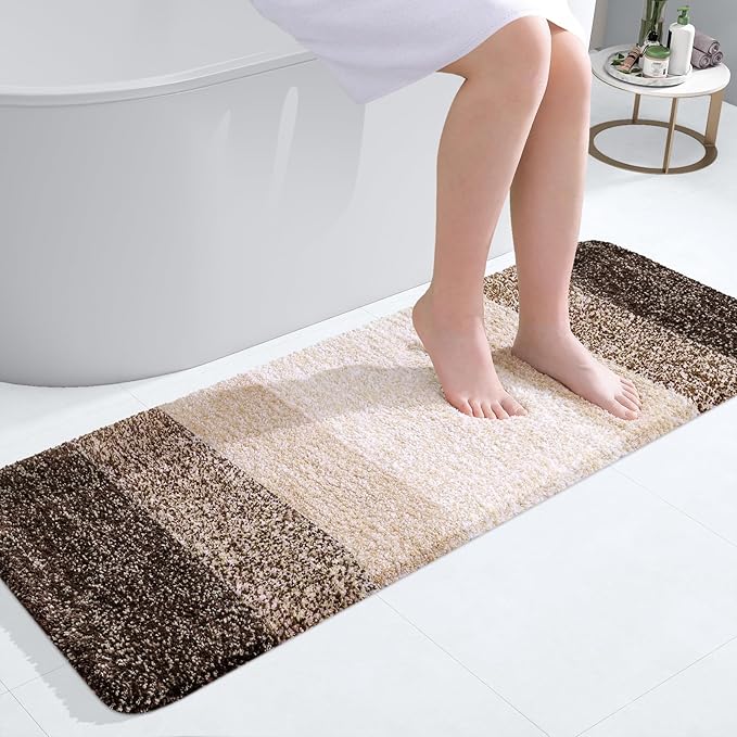 OLANLY Bathroom Rugs Mat 47x17, Extra Soft Absorbent Microfiber Bath Rugs, Rubber Backing, Quick Dry, Machine Washable Bath Mats for Bathroom Floor, Tub and Shower, Home Decor Accessories, Light Brown
