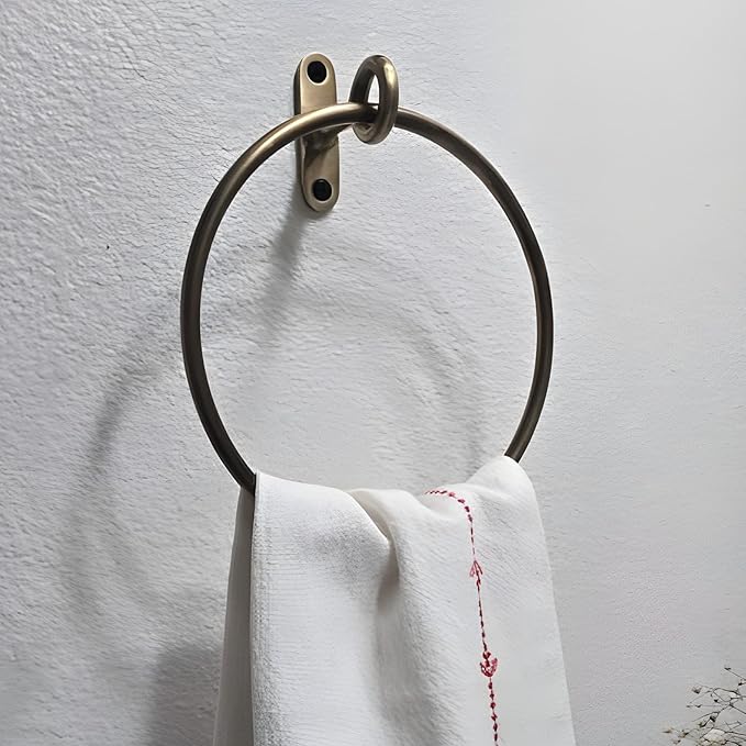 STYLENT Decor Solid Brass Towel Ring | Antique Hand Towel Hanger, Round Towel Holder for Bathroom,Toilet,Kitchen Accessories Handmade & Minimalist Design (Brass Antique By Hand)