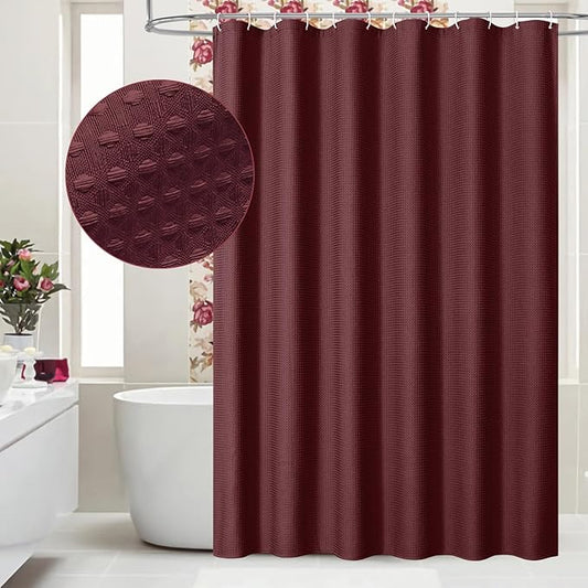 MitoVilla Extra Long Shower Curtain 72 x 84, Burgundy 84 inch XL Waffle Fabric Shower Curtains for Modern Luxury Bathroom Decor, Wine Red Waffle Weave Textured Shower Curtain 84 inch