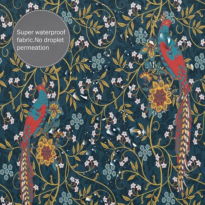 Rustic William Morris Art Print Waterproof Fabric Shower Curtain,Vintage Mid Century Boho Floral Bird Soft Hotel Quality Cloth Shower Light-Weight & Machine Washable - 84L x72W