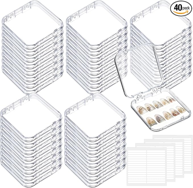 Kifmurase 40Pcs Press on Nail Storage Box with 30Pcs Adhesive Double Sided Tape, Acrylic Nail Display Box, Artificial False Nails Boxes, Clear Empty Plastic Nails Cases, Transparent Packaging Boxes