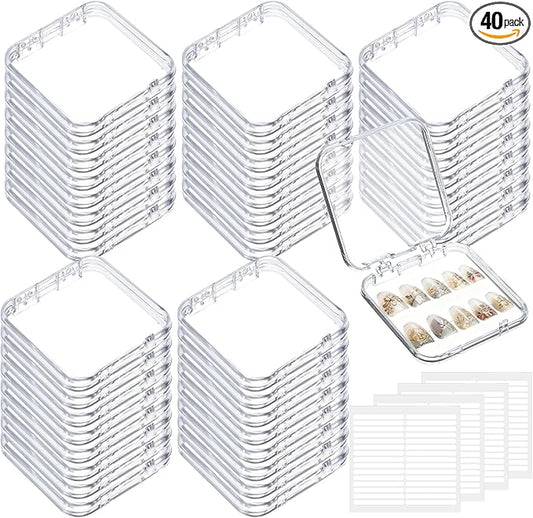 Kifmurase 40Pcs Press on Nail Storage Box with 30Pcs Adhesive Double Sided Tape, Acrylic Nail Display Box, Artificial False Nails Boxes, Clear Empty Plastic Nails Cases, Transparent Packaging Boxes