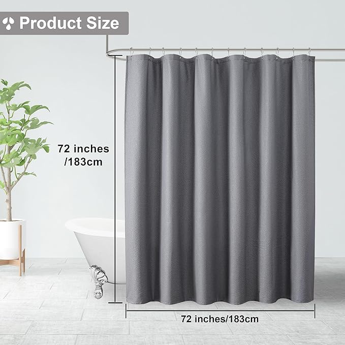 OVZME Berry Grey Waffle Shower Curtain, 3D Embossed Textured Grey Fabric Shower Curtain for Bathroom, Water Resistant Washable Hotel Spa Luxury Decorative Bath Curtains, 72x72 Inches