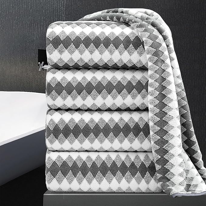 4 Piece Bath Towel Set Oversized Bath Sheet 35"x70" Bathroom Towel Extra Large Towel Set Soft Highly Absorbent & Quick Dry Premium Bath Sheet for Bathroom 600GSM Shower Towel Spa Gym Hotel,Dark Grey