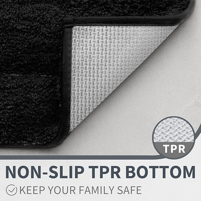 GRANNY SAYS Black Bathroom Rug, Non Slip Bath Mats for Bath, Super Soft and Water Absorbent, Microfiber Bath Rugs, Machine Wash Dry, Bathroom Rugs for Floor, Tub and Shower, 20 x32