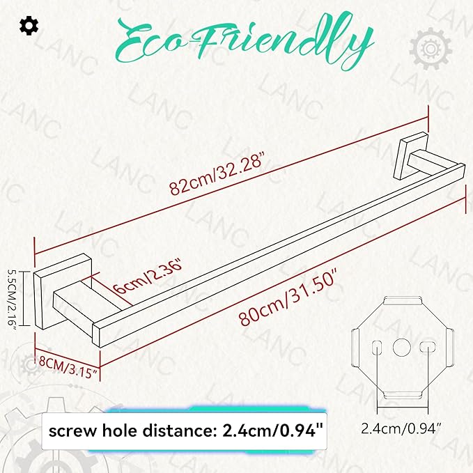 LANC 32-Inche Long Towel Bar for Bathroom Wall Mounted Matte Black Bath Towel Rack Stainless Steel Towel Rod for Kitchen Square Towel Holder Towel Rail Towel Hanger, A9010MB-L8